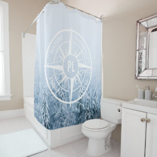 Rideaux De Douche Aiguille de compas monogramme forêt d'épinette d'h