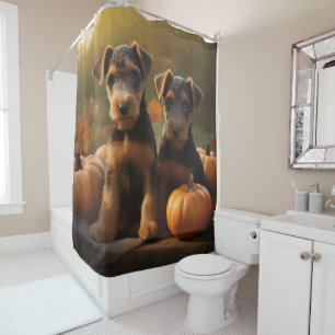 Rideaux De Douche Airedale Chiot Automne Citrouille délice