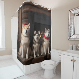 Rideaux De Douche Akita au coin du feu de Noël