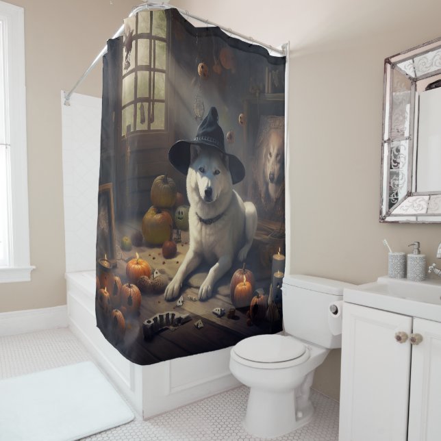 Rideaux De Douche Akita Citrouilles Halloween effroi (En situation)