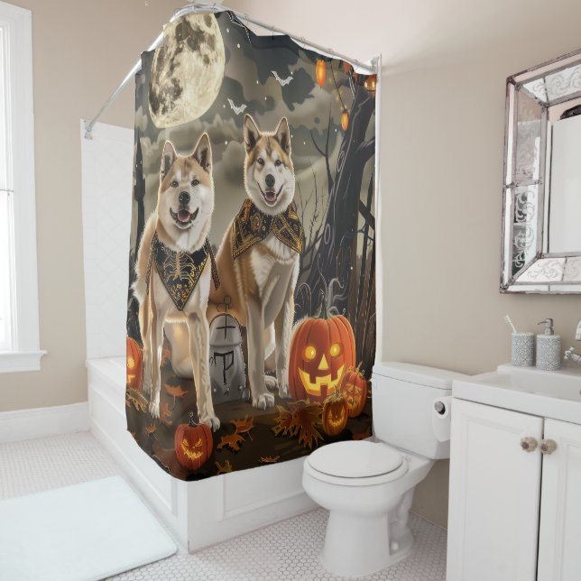 Rideaux De Douche Akita Halloween Éffrayant (En situation)