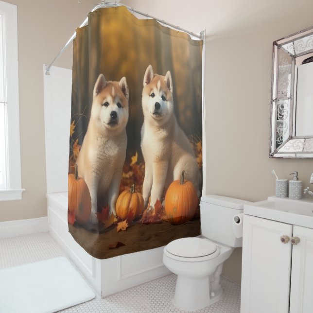 Rideaux De Douche Akita Puppy Citrouille d'automne (En situation)