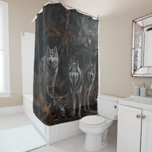 Rideaux De Douche Alaskan Malamute Halloween Night Doggy Délice (En situation)