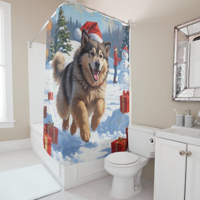 Rideaux De Douche Alaskan Malamute Noël Festive Scène de neige (En situation)