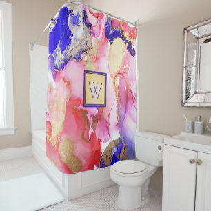 Rideaux De Douche Alcool Abstrait Art Purple Or Monogramme