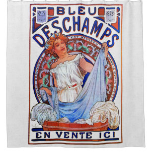Rideaux De Douche Alfons Mucha 1897 Bleu Deschamps