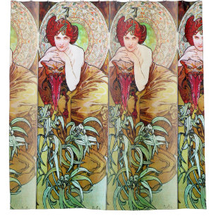 Rideaux De Douche Alfons Mucha 1900 les pierres précieuses vertes