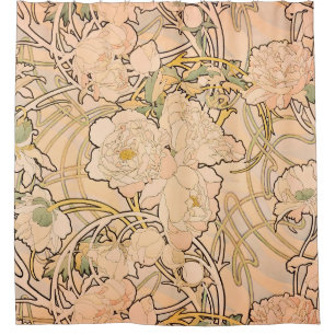 Rideaux De Douche Alfonse Mucha Art Nouveau Peonies