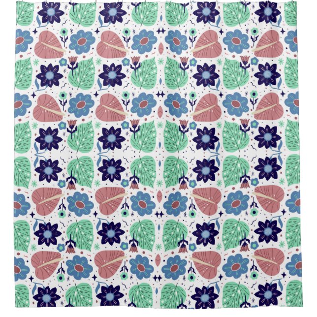 Rideaux De Douche All Over Leaves And Flower Pattern  (Devant)