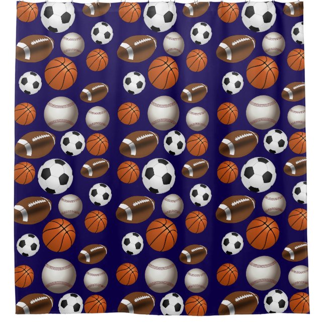 Rideaux De Douche All Star Assorted Sports Balls Navy Blue (Devant)