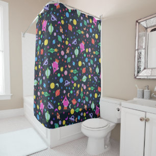 Rideaux De Douche Allons voir le Motif bleu de la marine spatiale