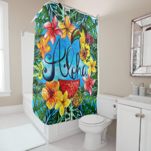 Rideaux De Douche Aloha - Fleur tropicale de nourriture et de concep