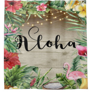 Rideaux De Douche Aloha Fleurs de bois tropicales et lumières Chic
