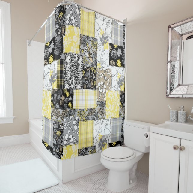 Rideaux De Douche Aloha Patchwork Imprimés tropicaux hawaïens - Neut (En situation)