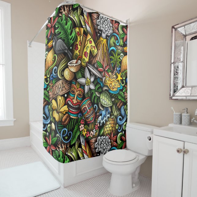 Rideaux De Douche ALOHA Tropical (En situation)