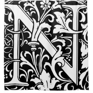 Rideaux De Douche Alphabet floral Lettre monogramme N classique