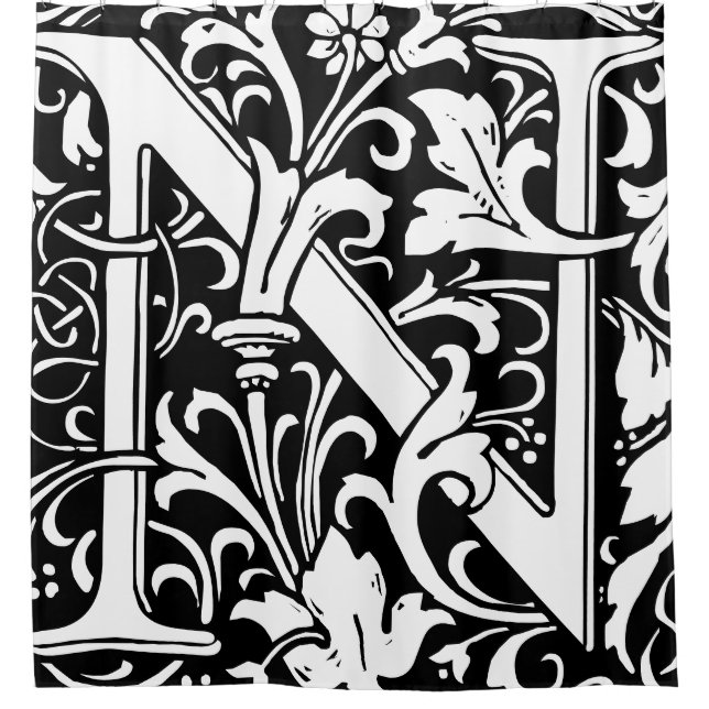 Rideaux De Douche Alphabet floral Lettre monogramme N classique (Devant)