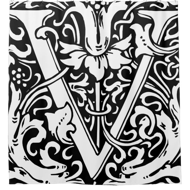 Rideaux De Douche Alphabet floral Lettre monogramme V classique (Devant)
