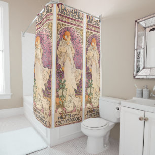 Rideaux De Douche Alphonse Mucha, Art nouveau, vintage, poster, thé