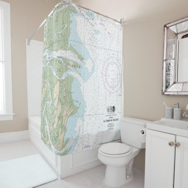 Rideaux De Douche Altamaha Sound Graphique nautique 11508 (En situation)
