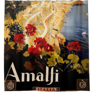 Rideaux De Douche Amalfi Italie Poster de voyage Graphique d'art