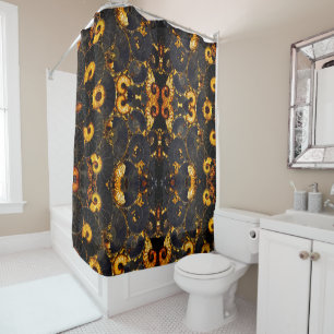 Rideaux De Douche Ambre doré noir Nautilus motif, fossile