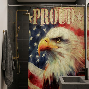 Rideaux De Douche Américain fier. Aigle chauve et drapeau des États-