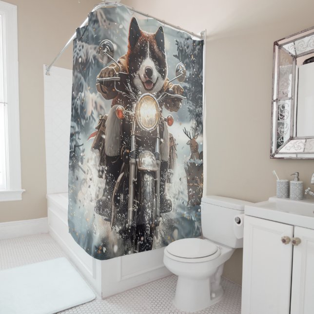 Rideaux De Douche American Akita Dog équitation moto Noël (En situation)