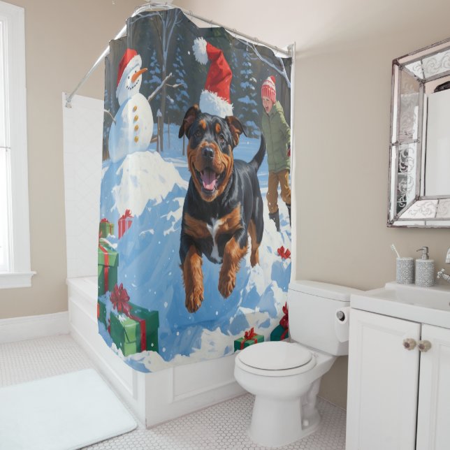 Rideaux De Douche American Staffordshire Noël Festive Neige (En situation)