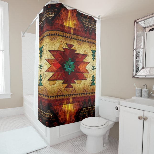 Rideaux De Douche Amérindien Motif du sud-ouest (En situation)