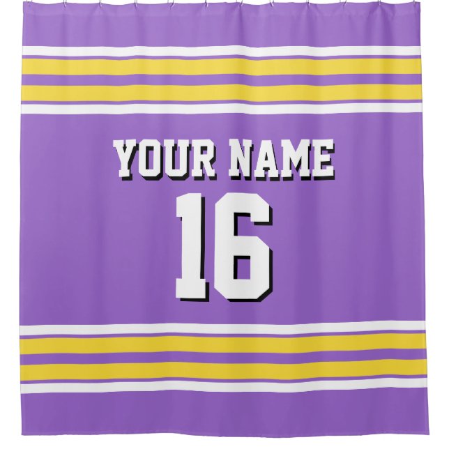 Rideaux De Douche Amethyst violet jaune rayures blanches Sports Jers (Devant)