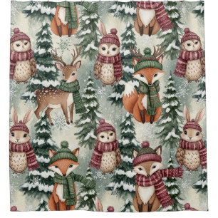 Rideaux De Douche Amis de la forêt hivernale – Animaux mignons