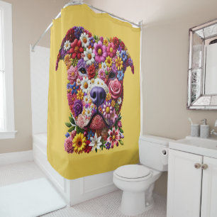 Rideaux De Douche Amoureux de chien visage de fleur de Pitbull