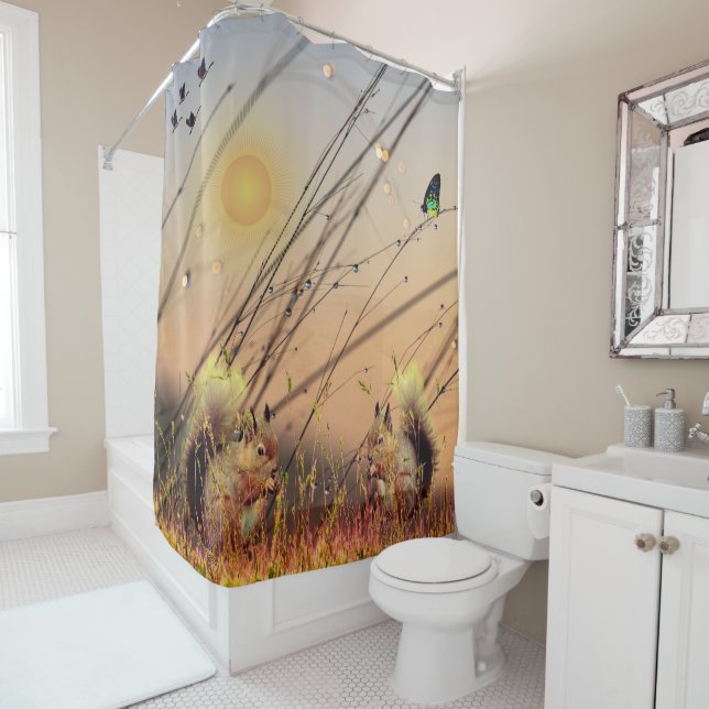 Rideaux De Douche Amoureux de la faune -Soleil matinal (En situation)