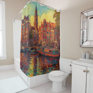 Rideaux De Douche Amsterdam canal maisons de style van Gogh