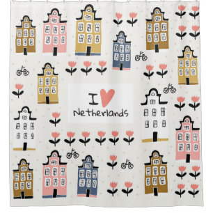 Rideaux De Douche Amsterdam Vintage : Illustration de ville traditio