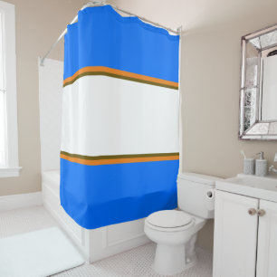 Rideaux De Douche Amusant Bleu Bleu Orange Large Blanc Stripes De Co