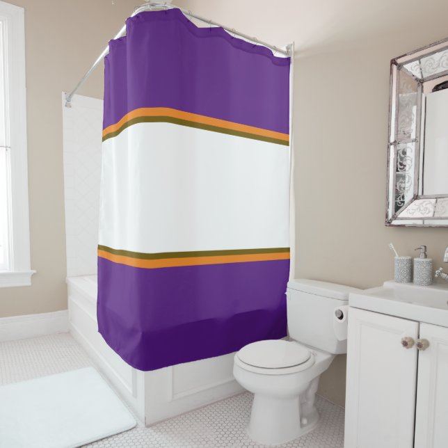 Rideaux De Douche Amusant Sporty Purple Orange Large White Racing St (En situation)