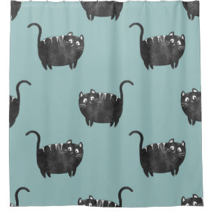 Rideaux De Douche Amusement Chat Noir : Aquarelle Vintage