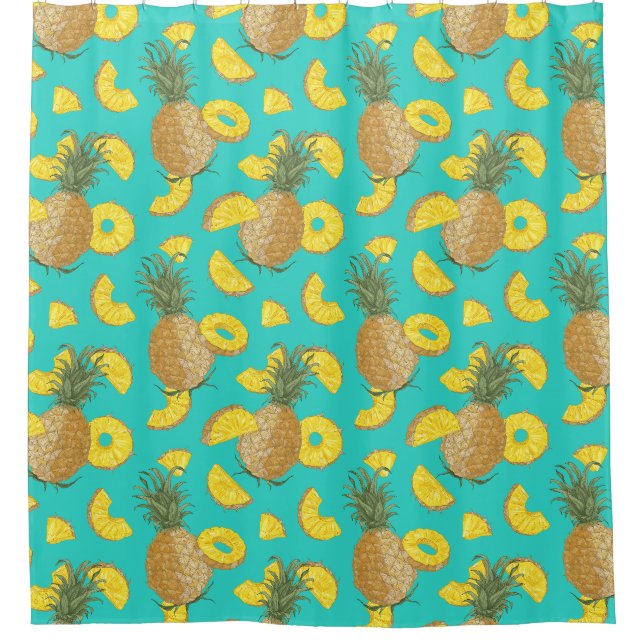 Rideaux De Douche Ananas En Couleur Turquoise (Devant)