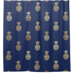 Rideaux De Douche Ananas Gold sur Navy Blue