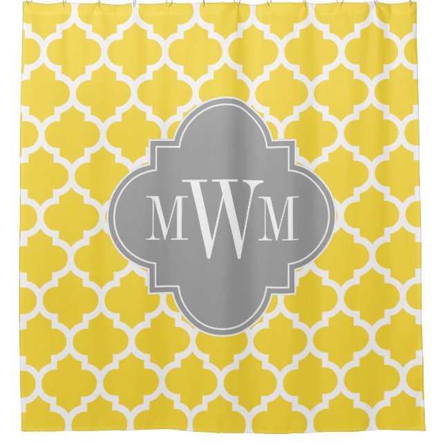 Rideaux De Douche Ananas Jaune Marocain #5 Dk Grey 3I Monogramme (Devant)