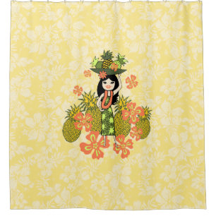 Rideaux De Douche Ananas Luau Hawaiian Hula Girl