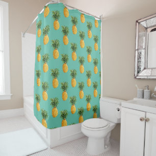 Rideaux De Douche Ananas Tropical Sur Turquoise