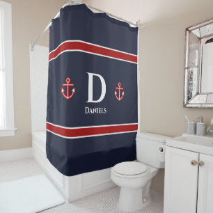 Rideaux De Douche Ancre Classique Nautionique Rayures Rouges Blanche