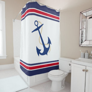 Rideaux De Douche Ancre de la Marine avec des rayures Nautique