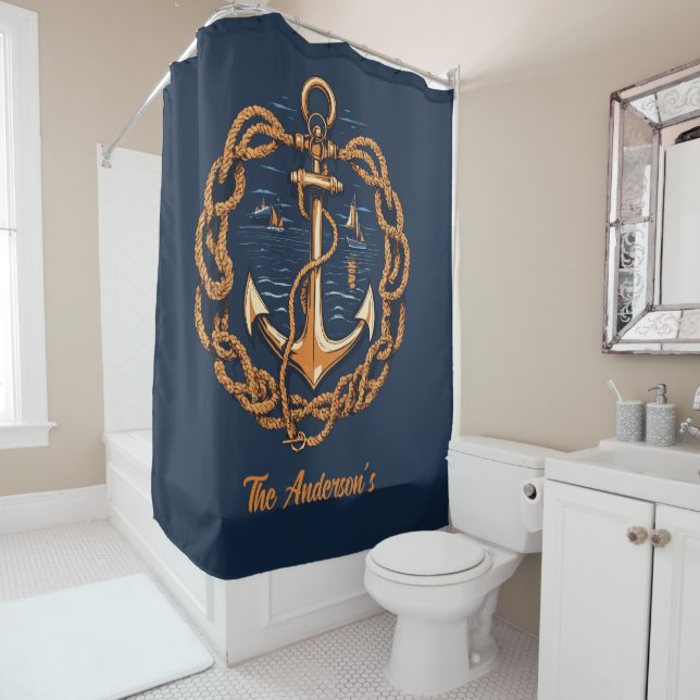 Rideaux De Douche Ancre du Nautical Golden Ship (En situation)
