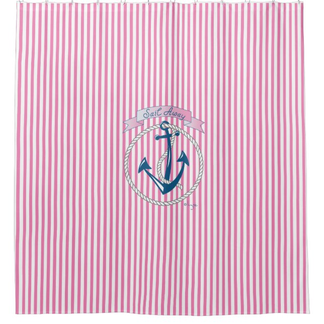 Rideaux De Douche Ancre nautique, Corde, Voile, Stripes, Moderne (Devant)