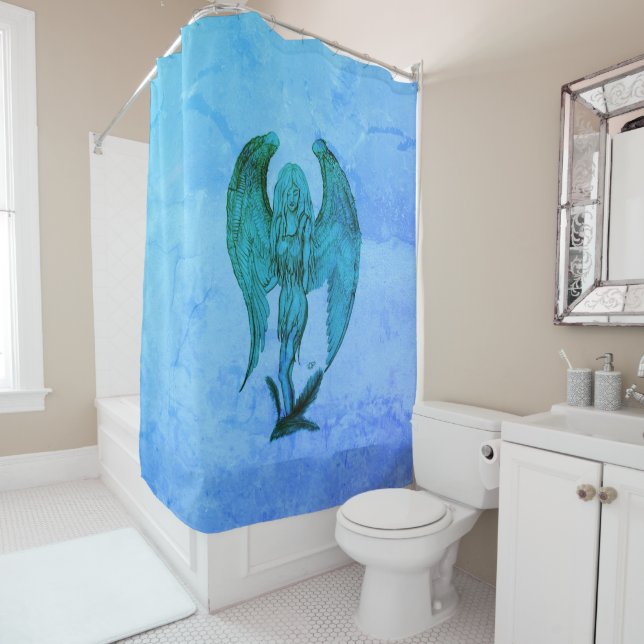 Rideaux De Douche Angel en style tatouage (En situation)