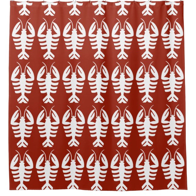 Rideaux De Douche Animal Art Déco vintage, Homard blanc sur rouge (Devant)